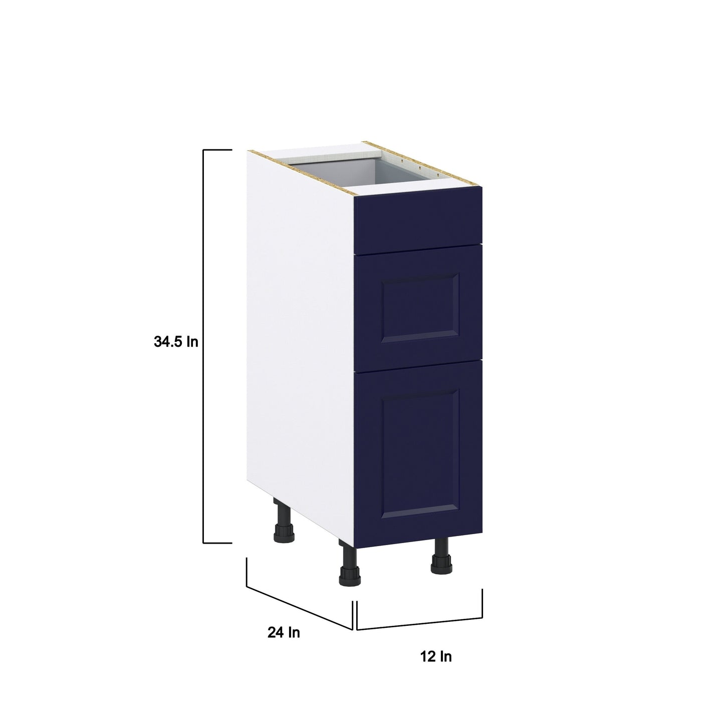 Hugo&Borg Lorette 12-in W x 34.5-in H x 24-in D Navy Blue 3-Drawer Base Fully Assembled Cabinet (Recessed Panel Style)