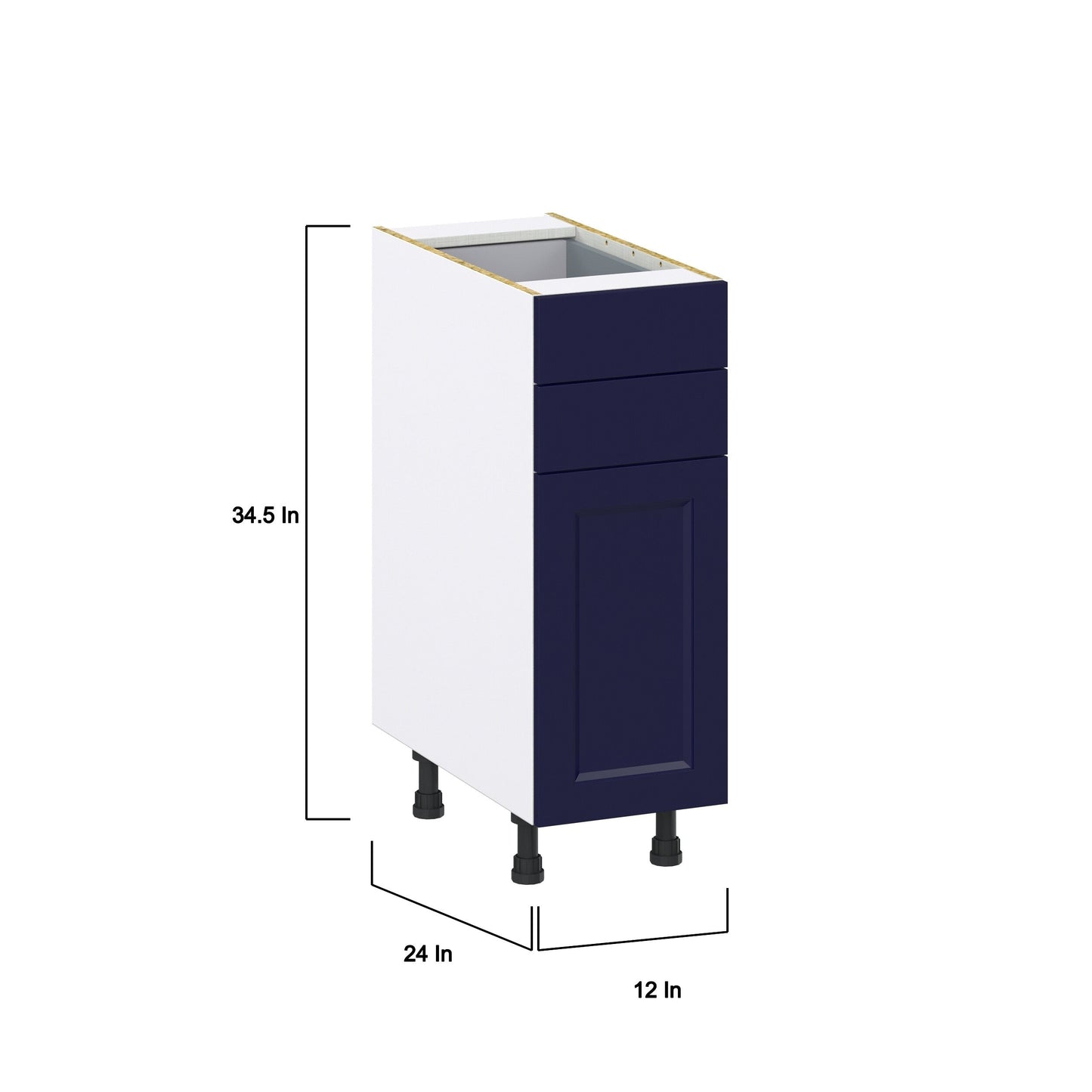 Hugo&Borg Lorette 12-in W x 34.5-in H x 24-in D Navy Blue 2-Drawers Base Fully Assembled Cabinet (Recessed Panel Shaker Style)