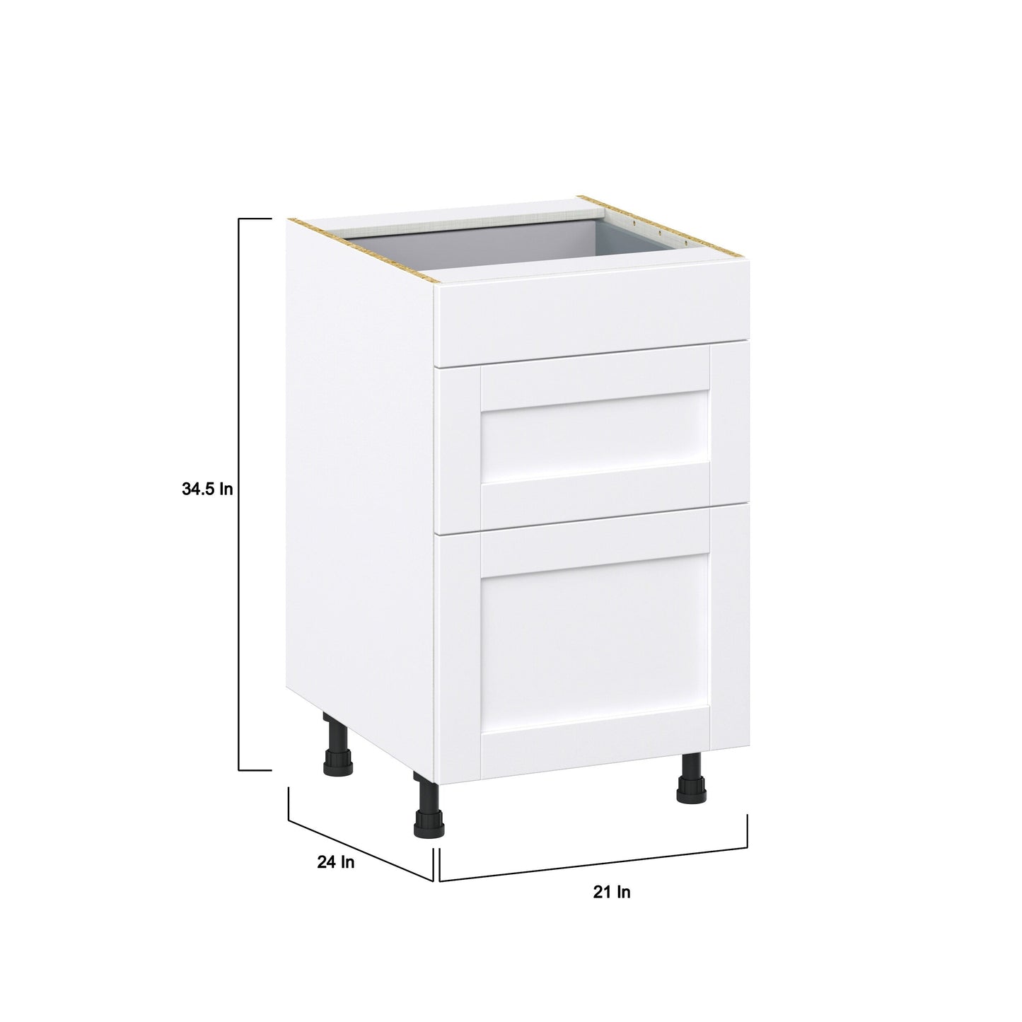 Hugo&Borg Rosemont 21-in W x 34.5-in H x 24-in D Glacier White 3-Drawer Base Fully Assembled Cabinet (Recessed Panel Style)