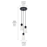 Kichler Jaylen 3-Light Black Farmhouse Clear Glass Cylinder Medium Hanging Pendant Light