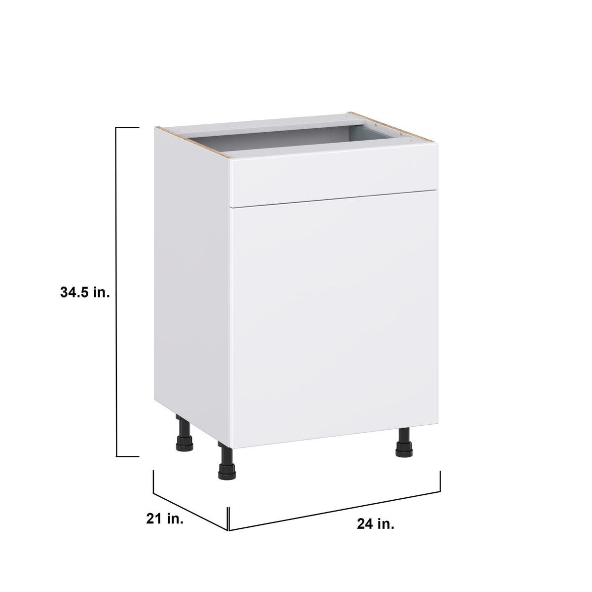 Hugo&Borg Lasalle 24-in W x 34.5-in H x 21-in D Bright White Slab 1-Drawer Base Fully Assembled Cabinet (Flat Panel Slab Door Style)