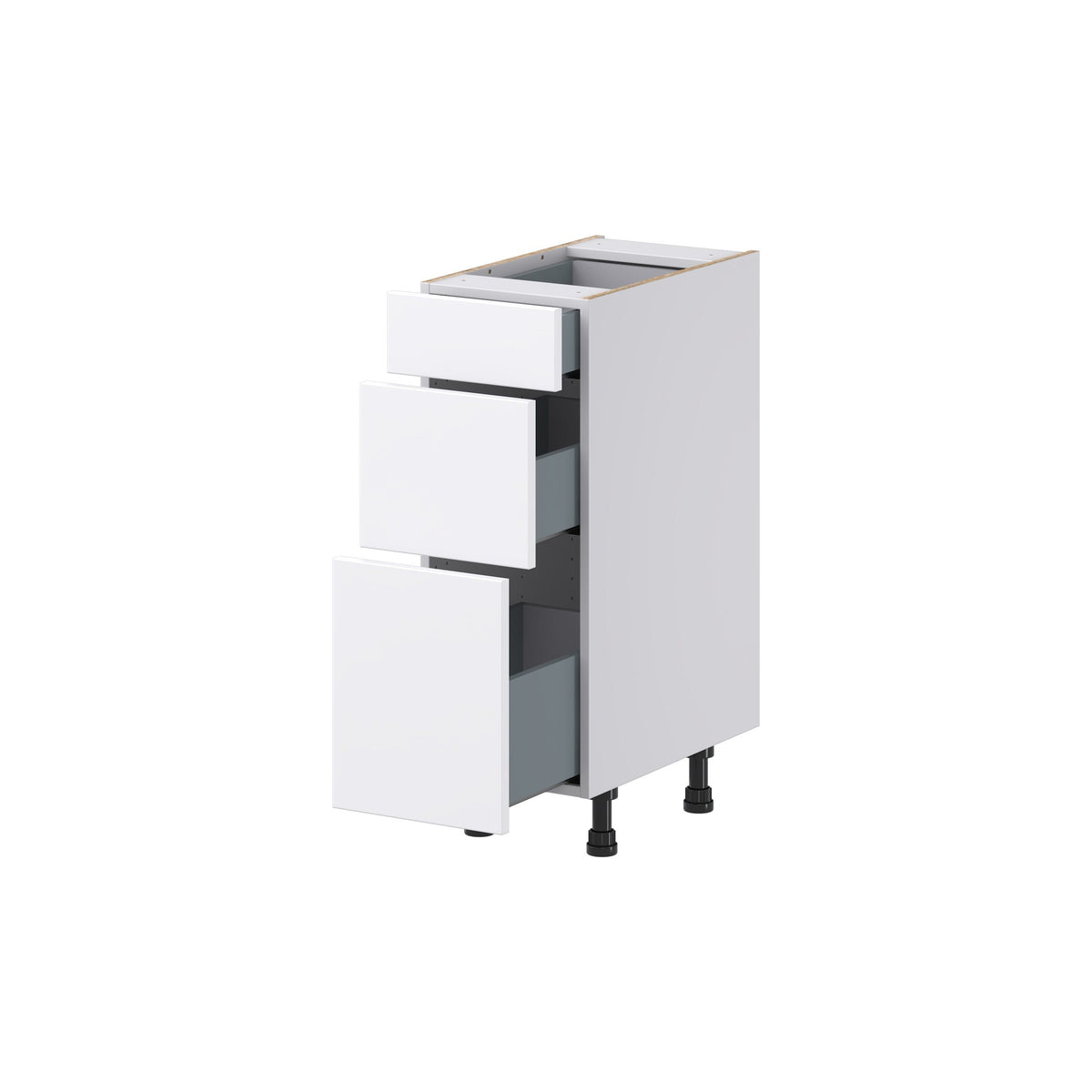 Hugo&Borg Lasalle 12-in W x 34.5-in H x 21-in D Bright White Slab 3-Drawer Base Fully Assembled Cabinet (Flat Panel Style)