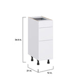 Hugo&Borg Lasalle 12-in W x 34.5-in H x 21-in D Bright White Slab 3-Drawer Base Fully Assembled Cabinet (Flat Panel Style)