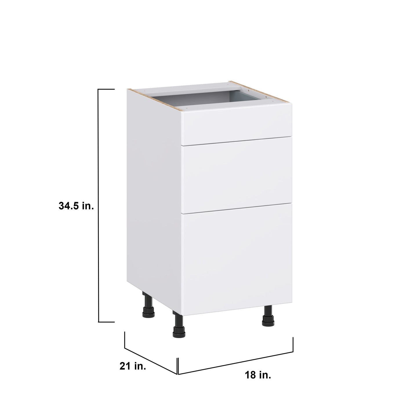 Hugo&Borg Lasalle 18-in W x 34.5-in H x 21-in D Bright White Slab 3-Drawer Base Fully Assembled Cabinet (Flat Panel Style)