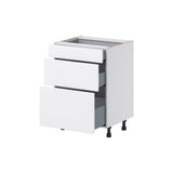 Hugo&Borg Lasalle 24-in W x 34.5-in H x 21-in D Bright White Slab 3-Drawer Base Fully Assembled Cabinet (Flat Panel Style)