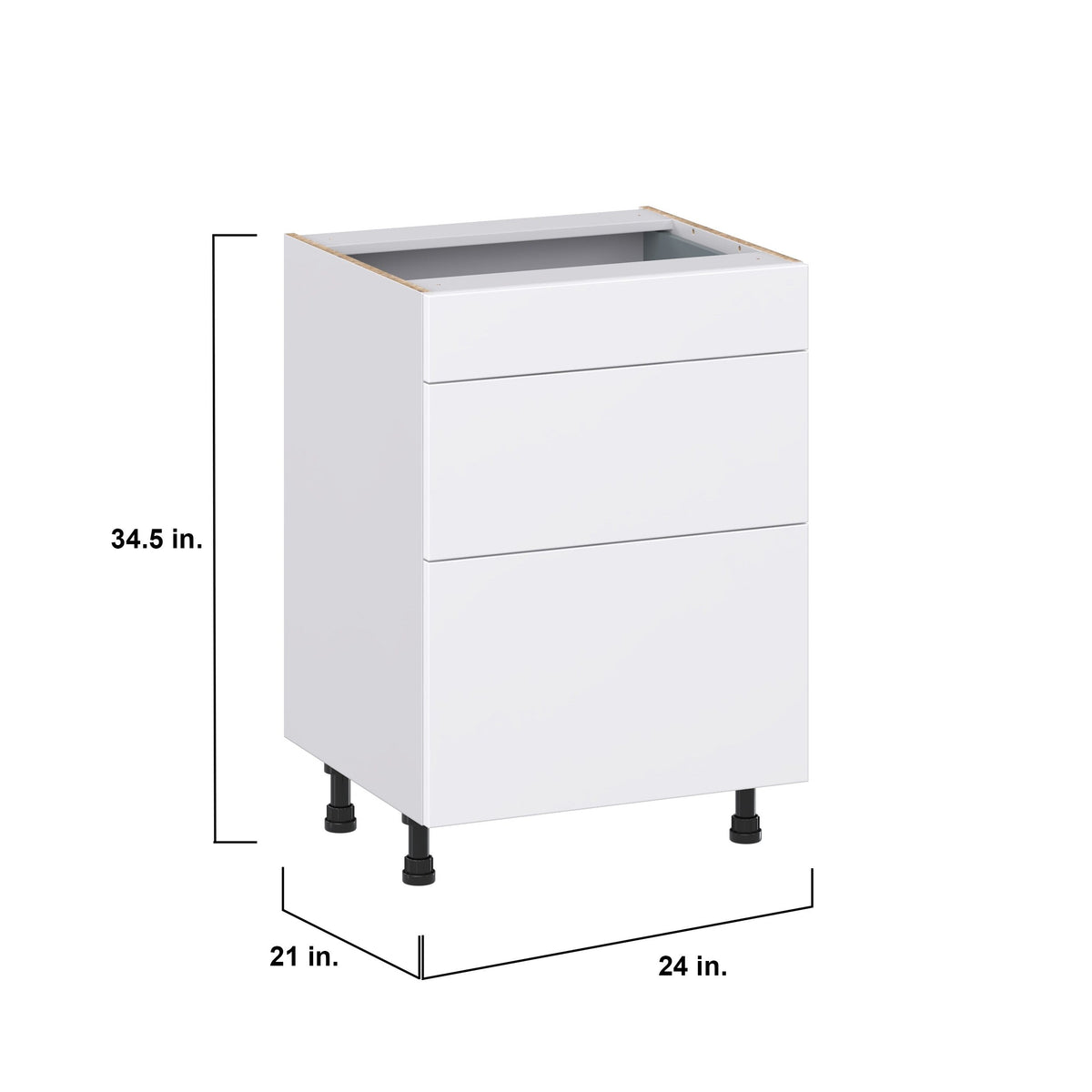 Hugo&Borg Lasalle 24-in W x 34.5-in H x 21-in D Bright White Slab 3-Drawer Base Fully Assembled Cabinet (Flat Panel Style)