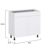 Hugo&Borg Lasalle 36-in W x 34.5-in H x 21-in D Bright White Slab Sink Base Fully Assembled Cabinet (Flat Panel Slab Style)