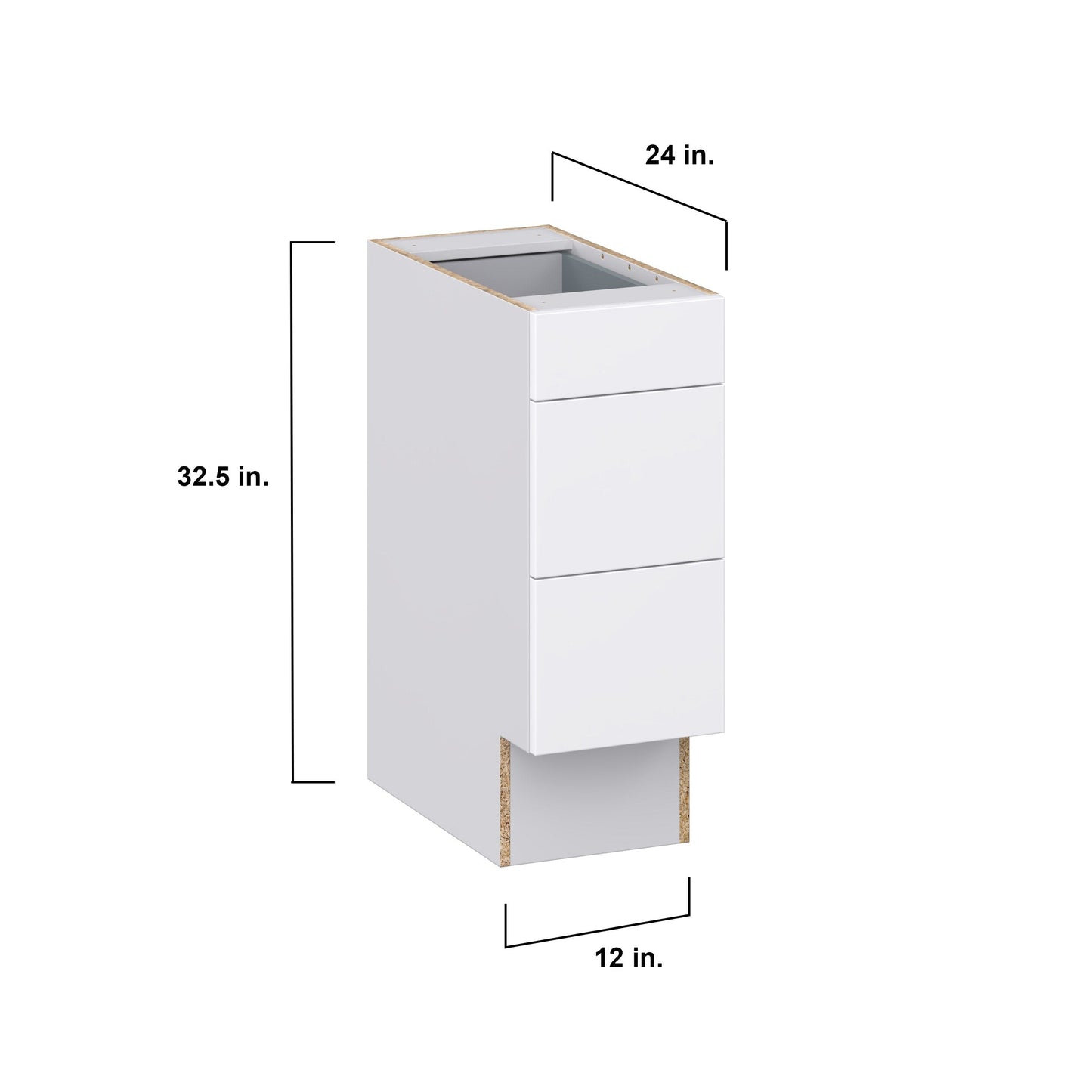 Hugo&Borg Lasalle 12-in W x 32.5-in H x 25-in D Bright White Slab 3-Drawer Base Fully Assembled Cabinet (Flat Panel Style)