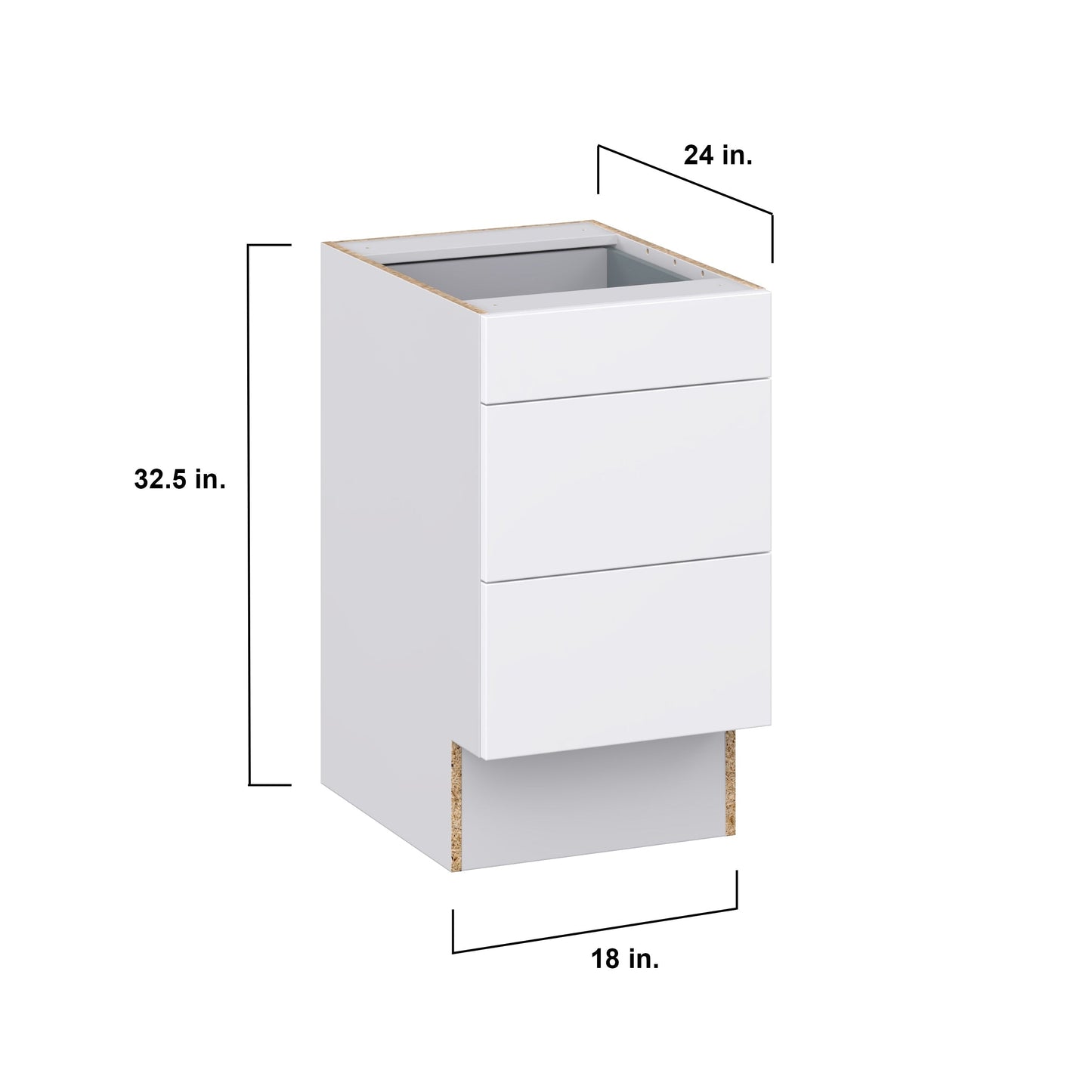 Hugo&Borg Lasalle 18-in W x 32.5-in H x 25-in D Bright White Slab 3-Drawer Base Fully Assembled Cabinet (Flat Panel Style)