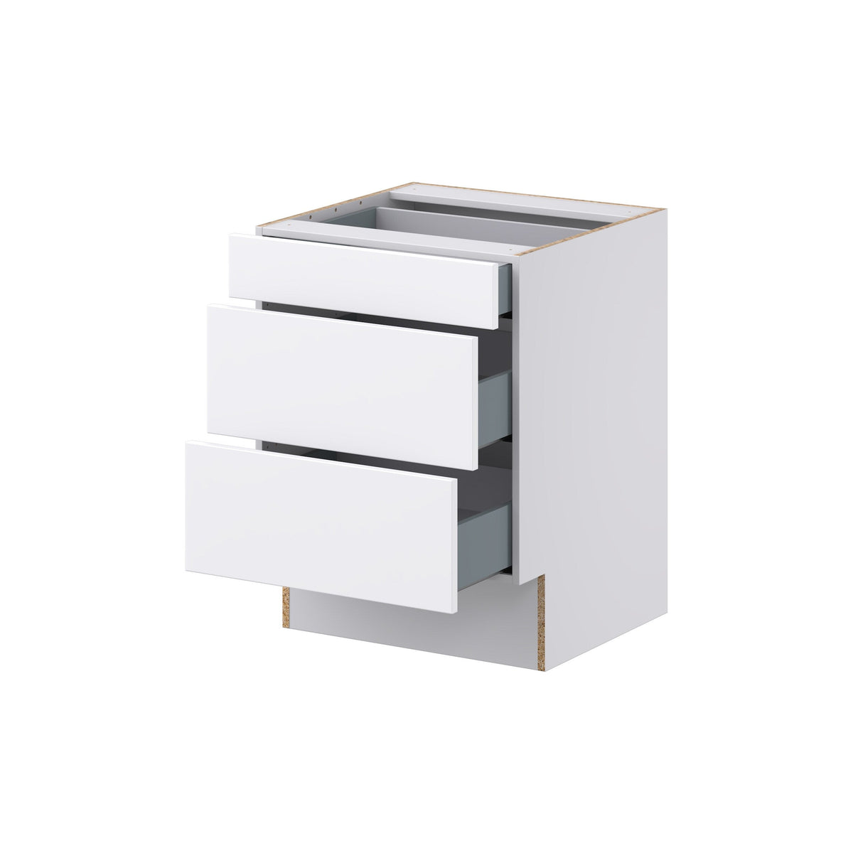 Hugo&Borg Lasalle 24-in W x 32.5-in H x 25-in D Bright White Slab 3-Drawer Base Fully Assembled Cabinet (Flat Panel Style)
