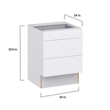 Hugo&Borg Lasalle 24-in W x 32.5-in H x 25-in D Bright White Slab 3-Drawer Base Fully Assembled Cabinet (Flat Panel Style)