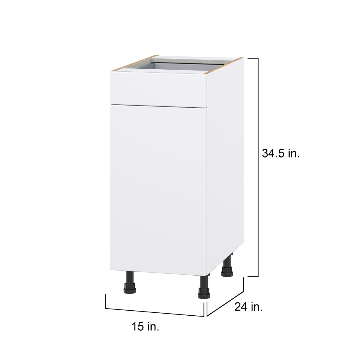 Hugo&Borg Lasalle 15-in W x 34.5-in H x 24-in D Bright White Slab 1-Drawer Base Fully Assembled Cabinet (Flat Panel Slab Style)