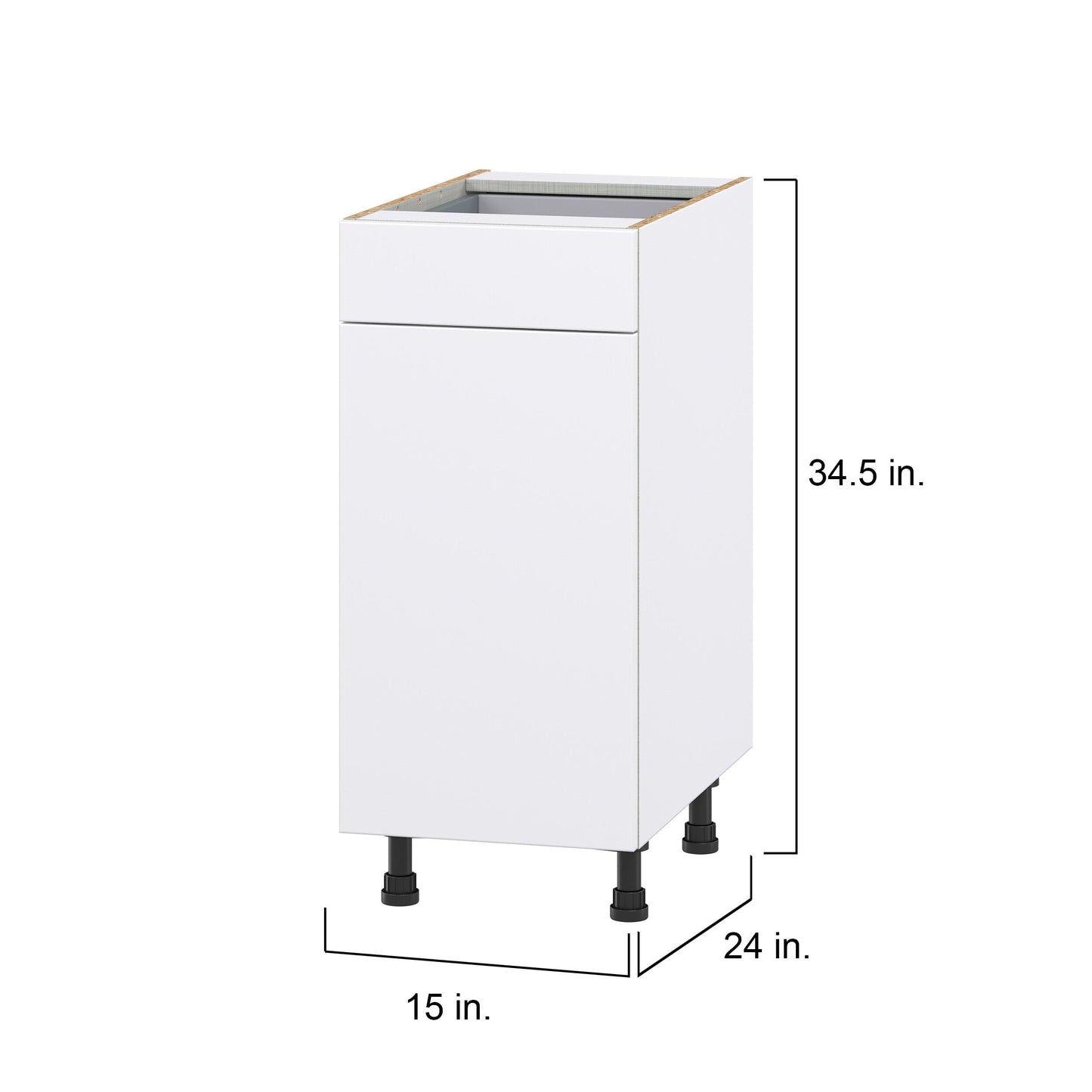 Hugo&Borg Lasalle 15-in W x 34.5-in H x 24-in D Bright White Slab 1-Drawer Base Fully Assembled Cabinet (Flat Panel Slab Style)