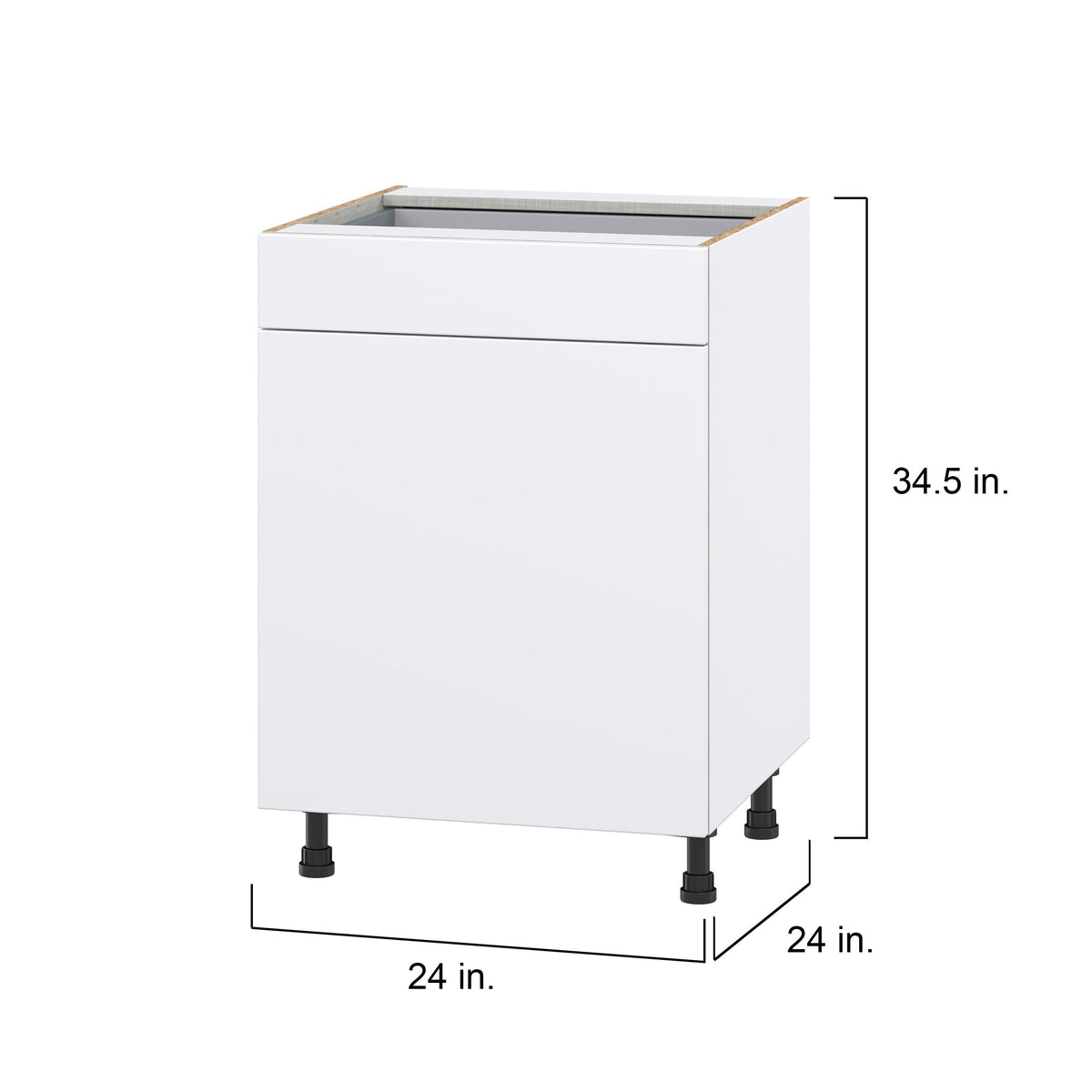 Hugo&Borg Lasalle 24-in W x 34.5-in H x 24-in D Bright White Slab 1-Drawer Base Fully Assembled Cabinet (Flat Panel Slab Style)