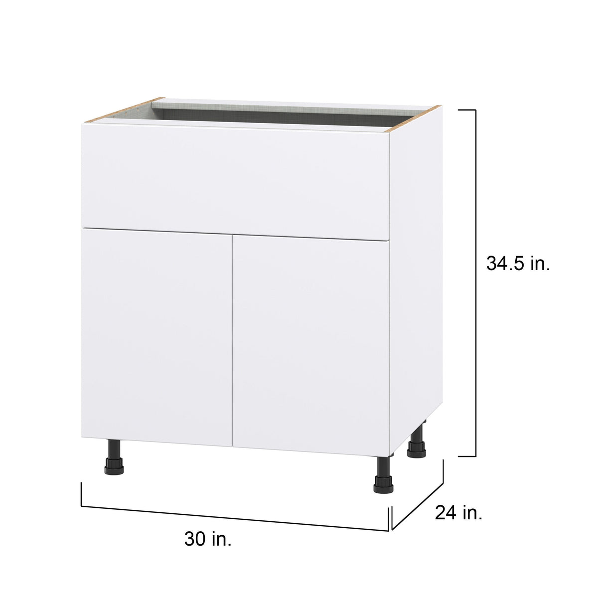 Hugo&Borg Lasalle 30-in W x 34.5-in H x 24-in D Bright White Slab 1-Drawer Base Fully Assembled Cabinet (Flat Panel Slab Style)