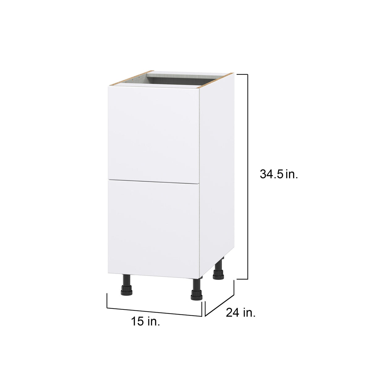 Hugo&Borg Lasalle 15-in W x 34.5-in H x 24-in D Bright White Slab 2-Drawer Base Fully Assembled Cabinet (Flat Panel Style)
