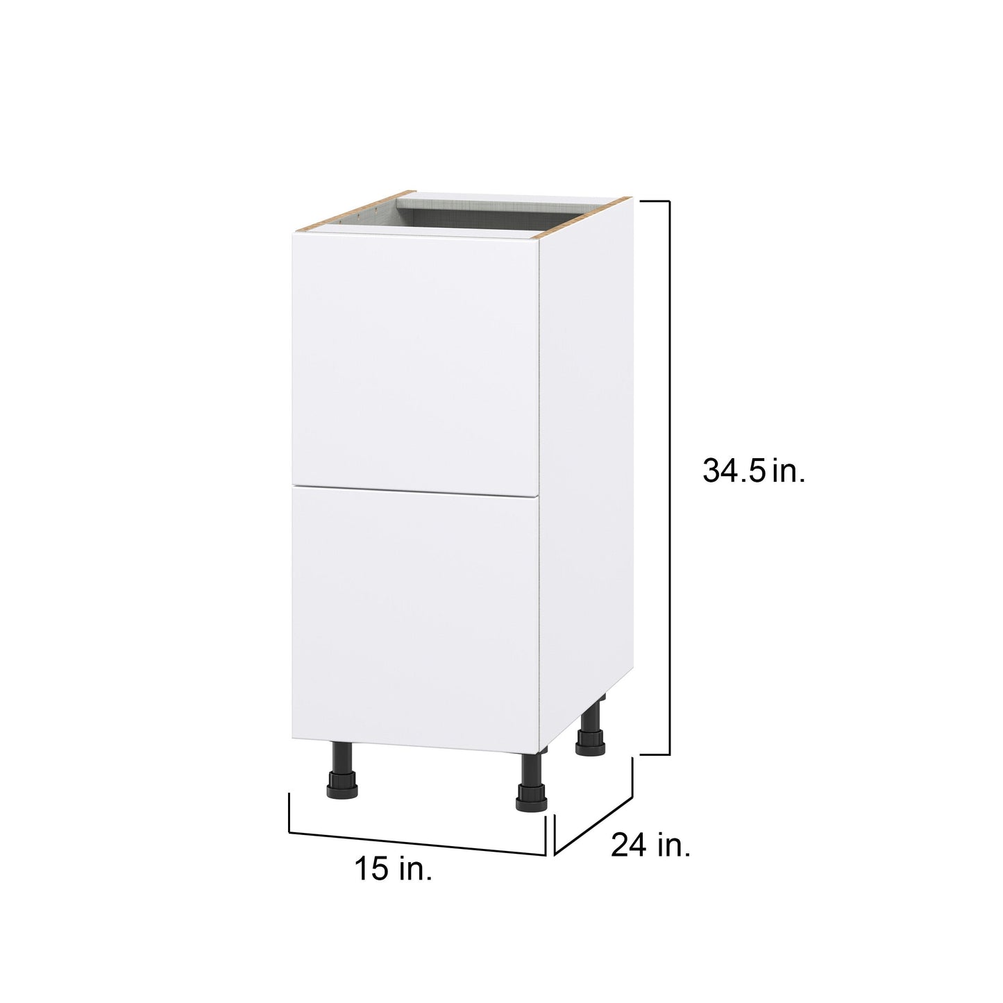 Hugo&Borg Lasalle 15-in W x 34.5-in H x 24-in D Bright White Slab 2-Drawer Base Fully Assembled Cabinet (Flat Panel Style)