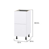 Hugo&Borg Lasalle 15-in W x 34.5-in H x 24-in D Bright White Slab 2-Drawer Base Fully Assembled Cabinet (Flat Panel Style)
