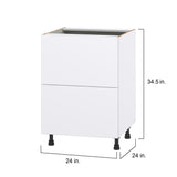 Hugo&Borg Lasalle 24-in W x 34.5-in H x 24-in D Bright White Slab 2-Drawer Base Fully Assembled Cabinet (Flat Panel Style)