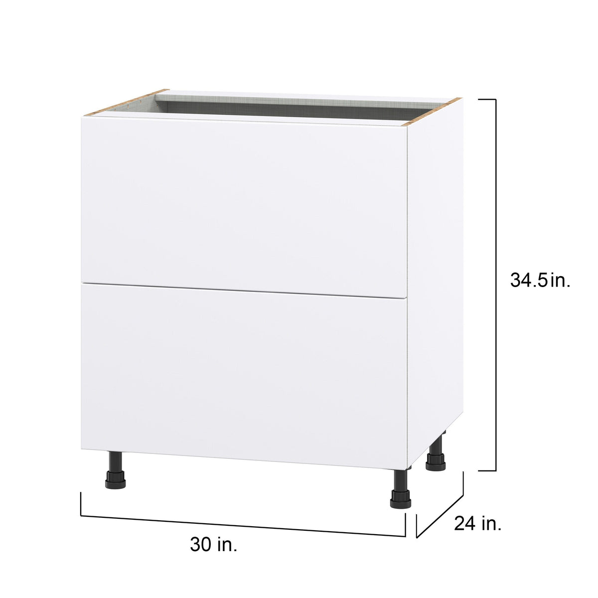 Hugo&Borg Lasalle 30-in W x 34.5-in H x 24-in D Bright White Slab 2-Drawer Base Fully Assembled Cabinet (Flat Panel Style)