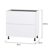 Hugo&Borg Lasalle 36-in W x 34.5-in H x 24-in D Bright White Slab 2-Drawer Base Fully Assembled Cabinet (Flat Panel Style)