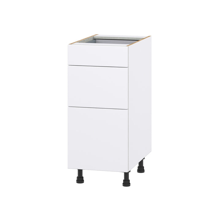 Hugo&Borg Lasalle 15-in W x 34.5-in H x 24-in D Bright White Slab 3-Drawer Base Fully Assembled Cabinet (Flat Panel Style)