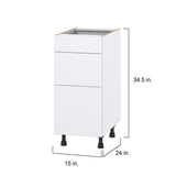 Hugo&Borg Lasalle 15-in W x 34.5-in H x 24-in D Bright White Slab 3-Drawer Base Fully Assembled Cabinet (Flat Panel Style)