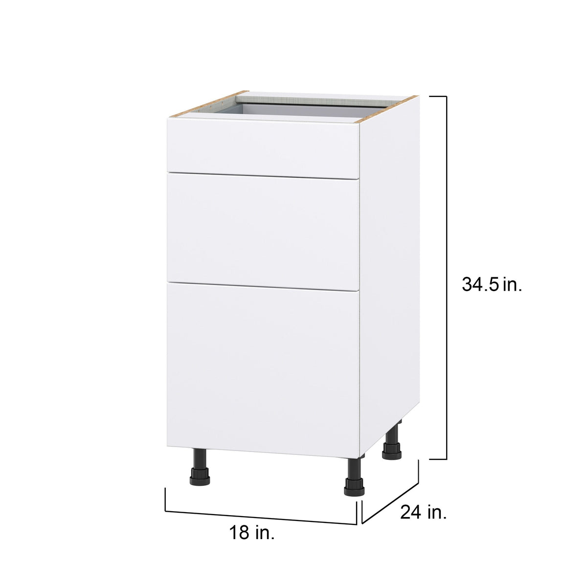 Hugo&Borg Lasalle 18-in W x 34.5-in H x 24-in D Bright White Slab 3-Drawer Base Fully Assembled Cabinet (Flat Panel Style)