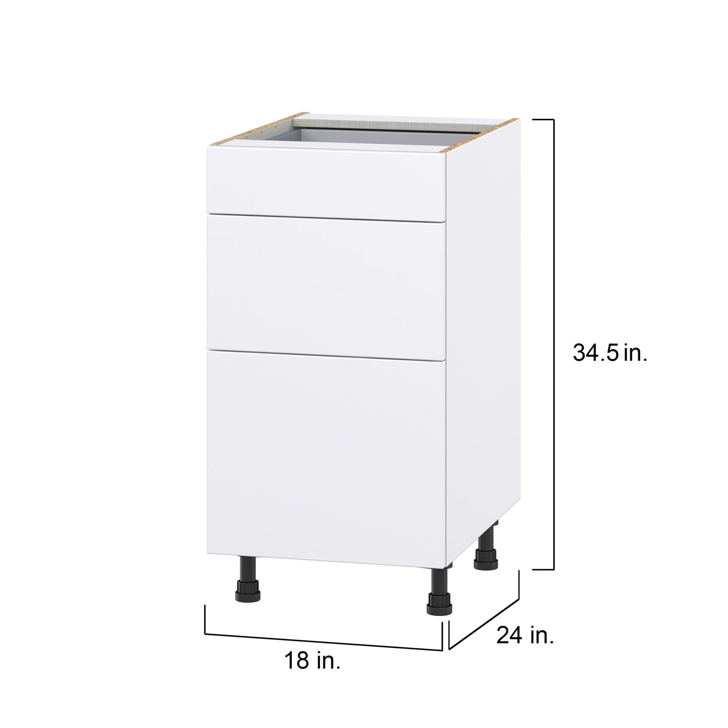 Hugo&Borg Lasalle 18-in W x 34.5-in H x 24-in D Bright White Slab 3-Drawer Base Fully Assembled Cabinet (Flat Panel Style)