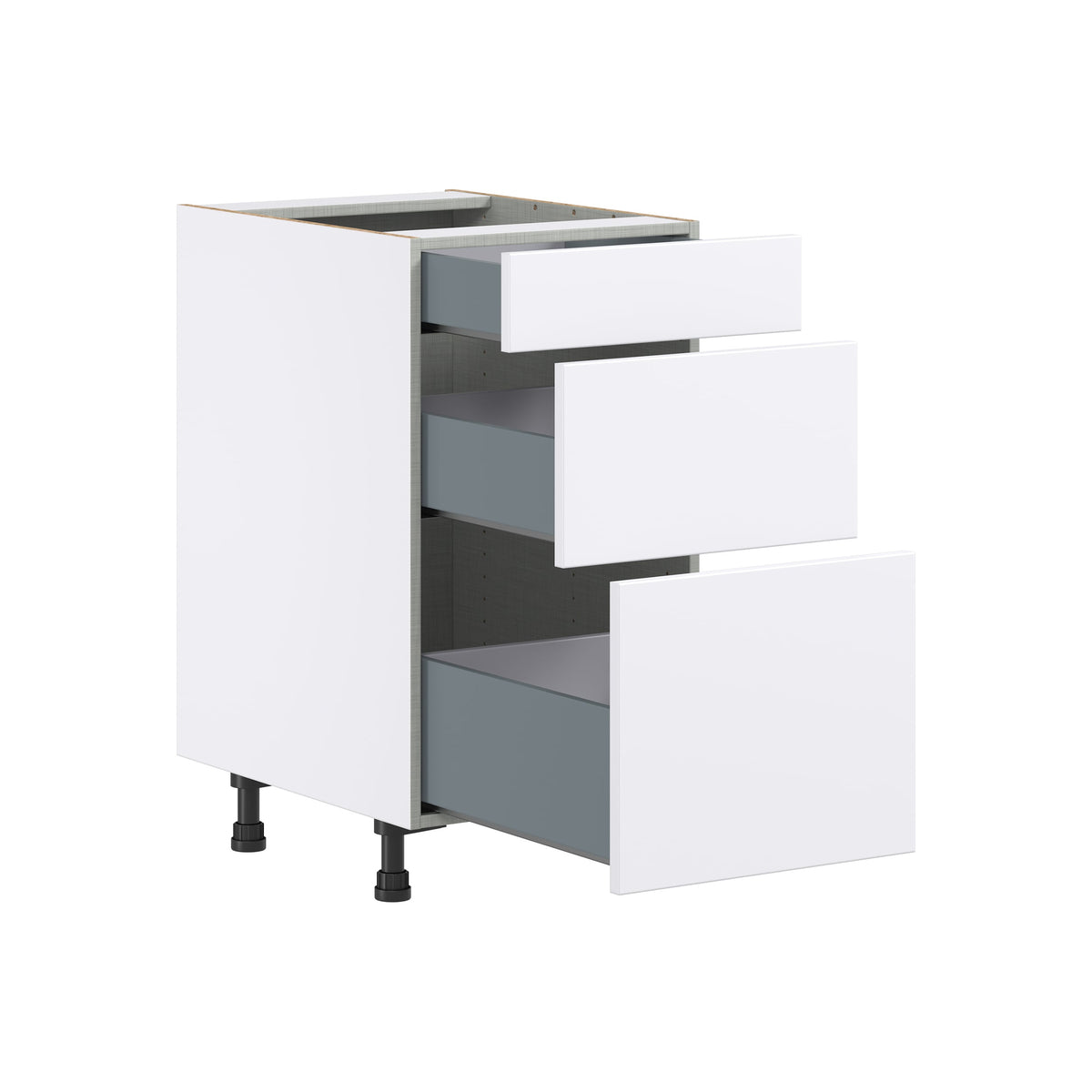 Hugo&Borg Lasalle 18-in W x 34.5-in H x 24-in D Bright White Slab 3-Drawer Base Fully Assembled Cabinet (Flat Panel Style)
