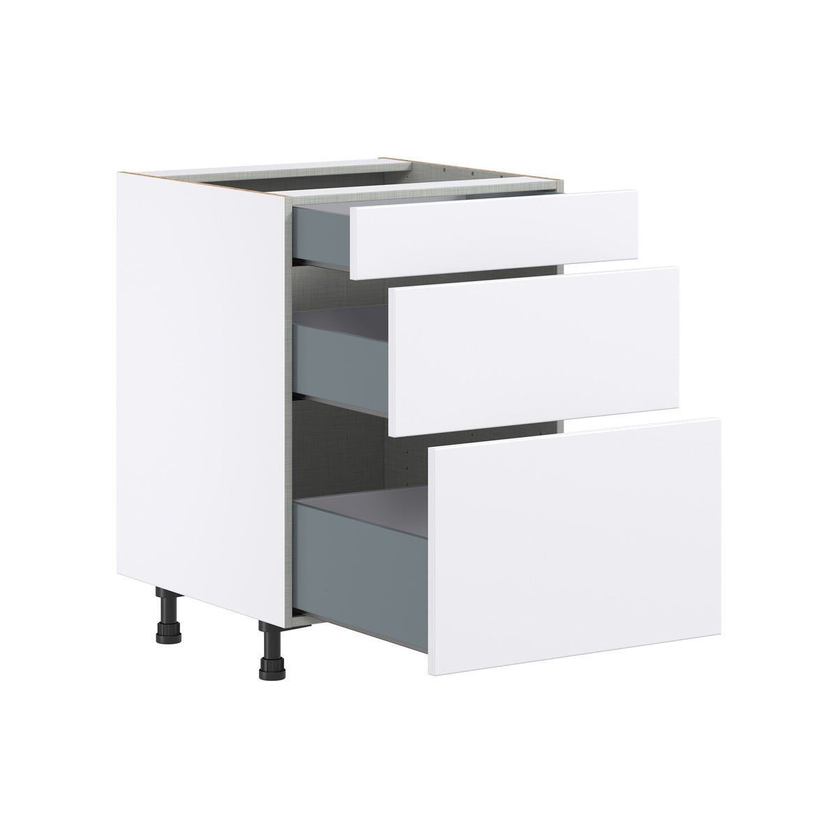 Hugo&Borg Lasalle 24-in W x 34.5-in H x 24-in D Bright White Slab 3-Drawer Base Fully Assembled Cabinet (Flat Panel Style)