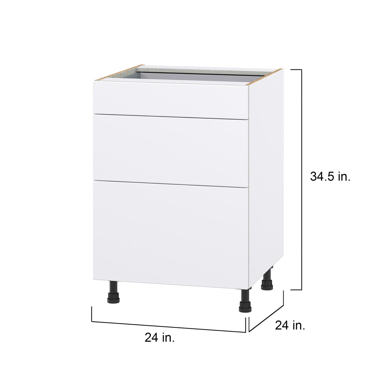 Hugo&Borg Lasalle 24-in W x 34.5-in H x 24-in D Bright White Slab 3-Drawer Base Fully Assembled Cabinet (Flat Panel Style)