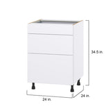 Hugo&Borg Lasalle 24-in W x 34.5-in H x 24-in D Bright White Slab 3-Drawer Base Fully Assembled Cabinet (Flat Panel Style)