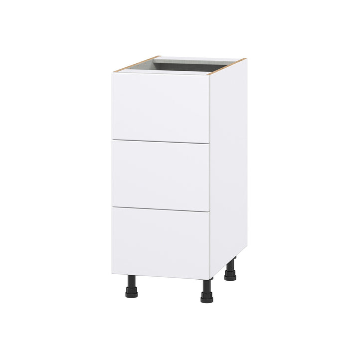 Hugo&Borg Lasalle 15-in W x 34.5-in H x 24-in D Bright White Slab 3-Drawer Base Fully Assembled Cabinet (Flat Panel Style)