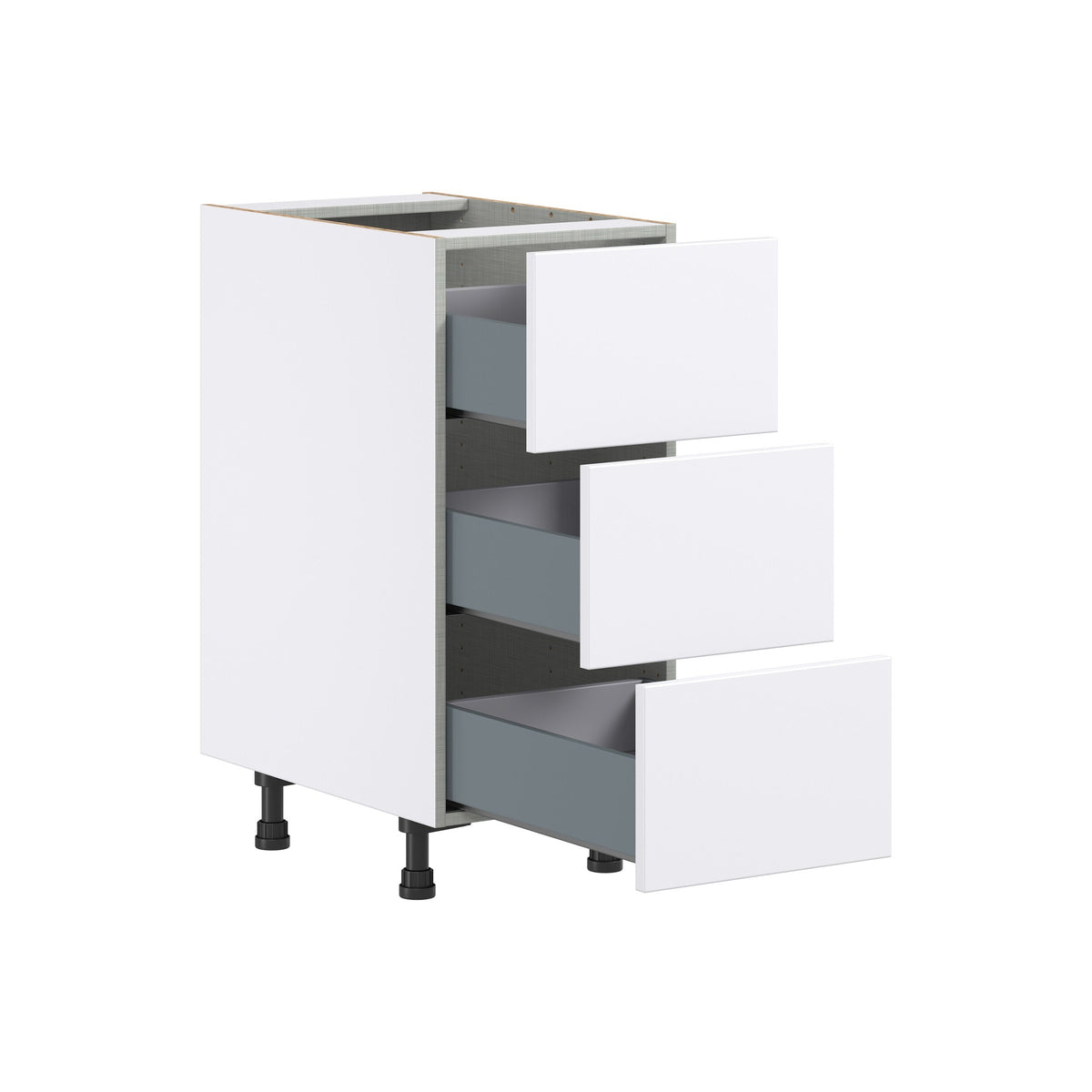 Hugo&Borg Lasalle 15-in W x 34.5-in H x 24-in D Bright White Slab 3-Drawer Base Fully Assembled Cabinet (Flat Panel Style)