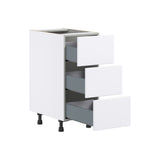 Hugo&Borg Lasalle 15-in W x 34.5-in H x 24-in D Bright White Slab 3-Drawer Base Fully Assembled Cabinet (Flat Panel Style)