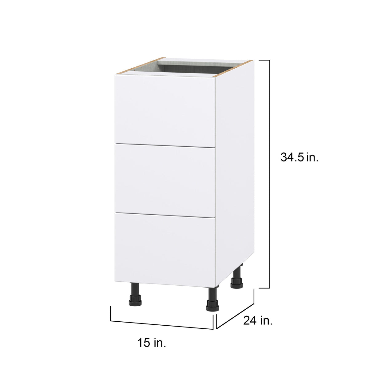 Hugo&Borg Lasalle 15-in W x 34.5-in H x 24-in D Bright White Slab 3-Drawer Base Fully Assembled Cabinet (Flat Panel Style)