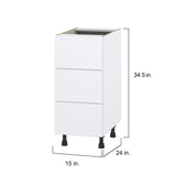 Hugo&Borg Lasalle 15-in W x 34.5-in H x 24-in D Bright White Slab 3-Drawer Base Fully Assembled Cabinet (Flat Panel Style)