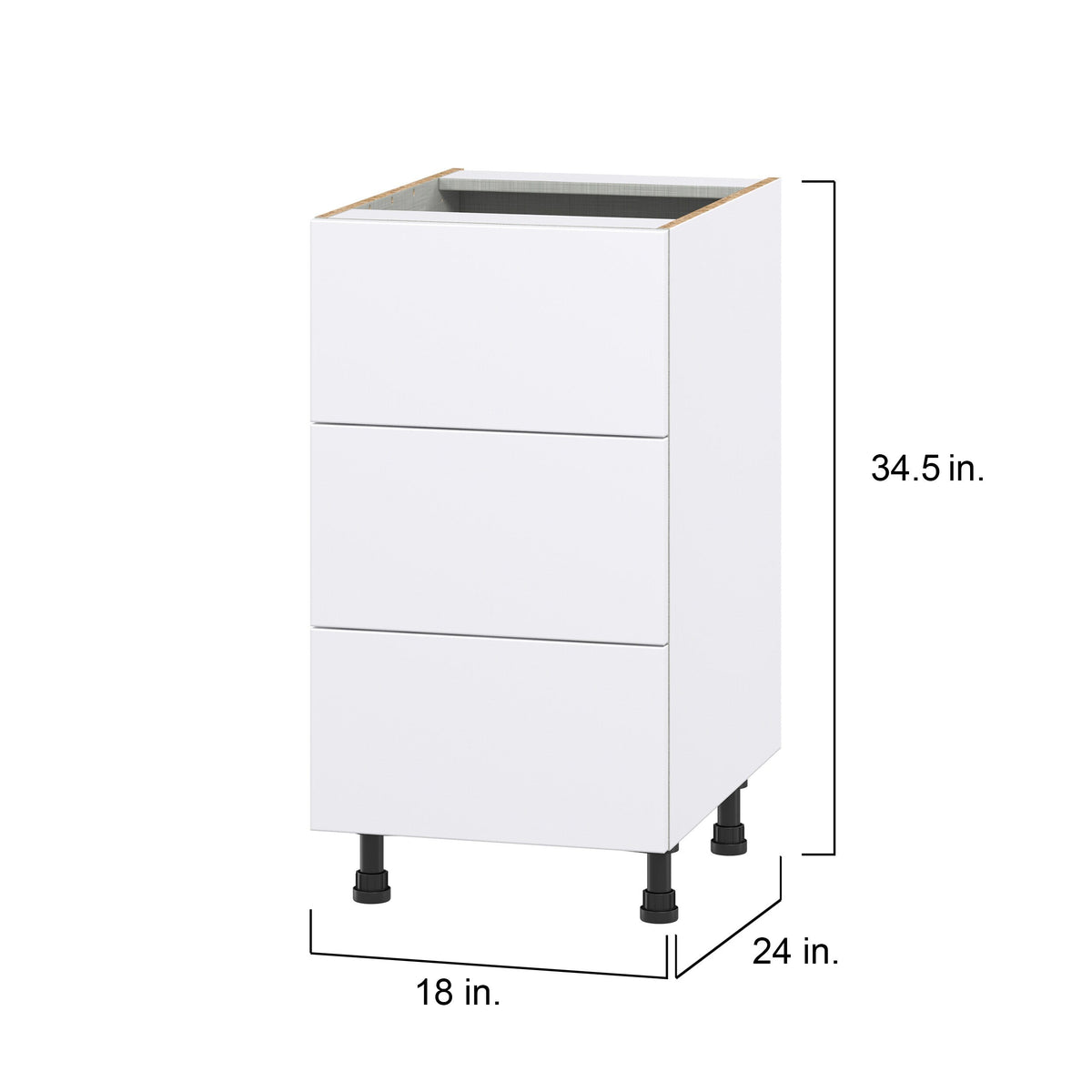 Hugo&Borg Lasalle 18-in W x 34.5-in H x 24-in D Bright White Slab 3-Drawer Base Fully Assembled Cabinet (Flat Panel Style)