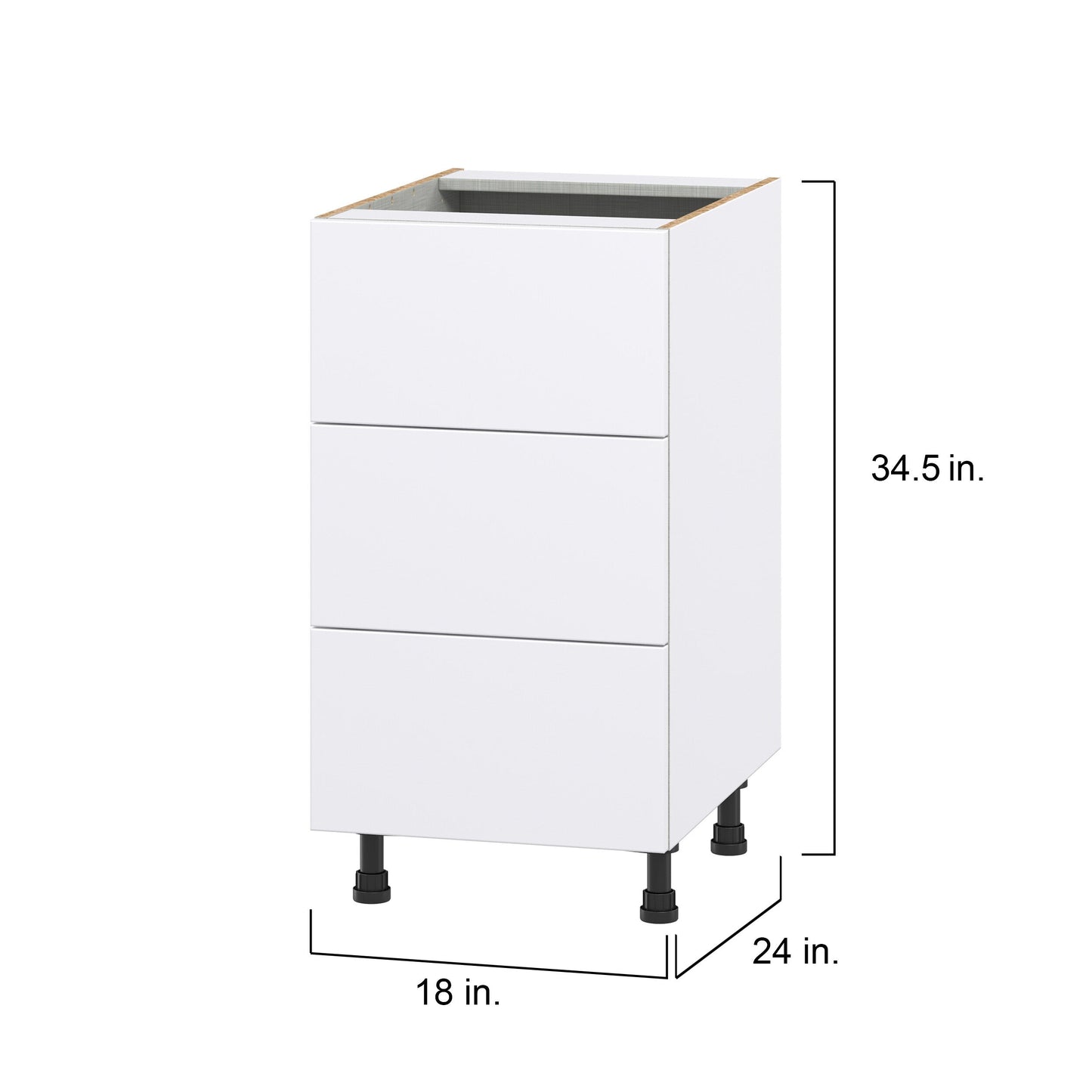 Hugo&Borg Lasalle 18-in W x 34.5-in H x 24-in D Bright White Slab 3-Drawer Base Fully Assembled Cabinet (Flat Panel Style)