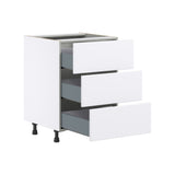 Hugo&Borg Lasalle 24-in W x 34.5-in H x 24-in D Bright White Slab 3-Drawer Base Fully Assembled Cabinet (Flat Panel Style)