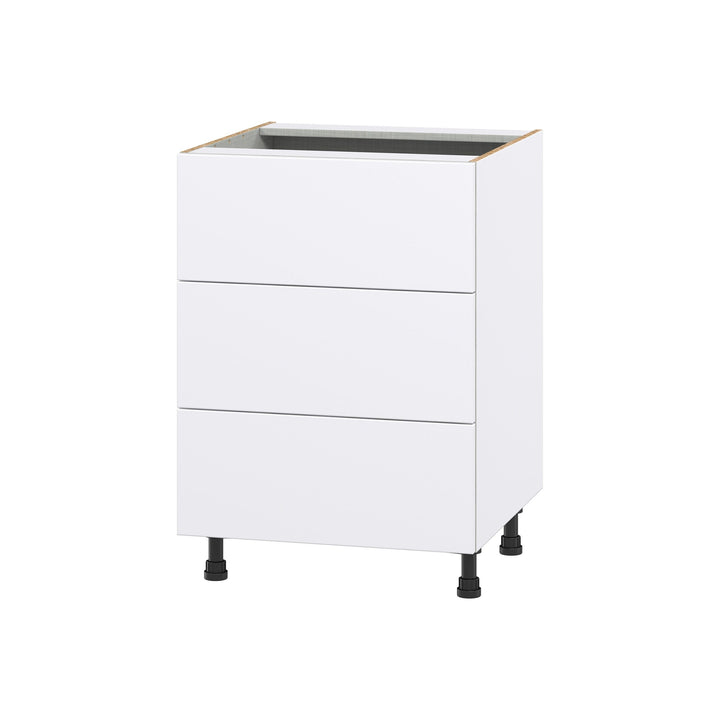 Hugo&Borg Lasalle 24-in W x 34.5-in H x 24-in D Bright White Slab 3-Drawer Base Fully Assembled Cabinet (Flat Panel Style)