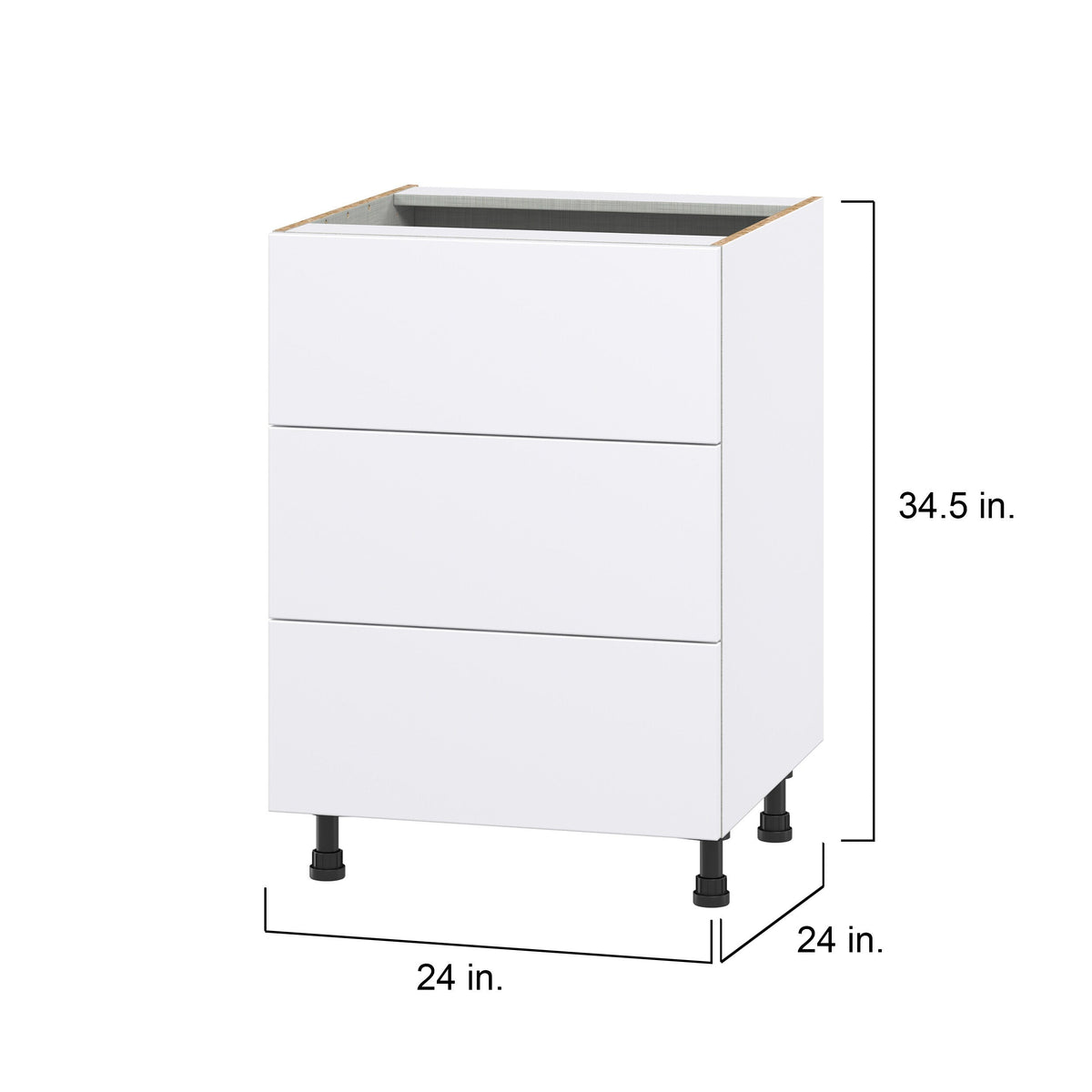 Hugo&Borg Lasalle 24-in W x 34.5-in H x 24-in D Bright White Slab 3-Drawer Base Fully Assembled Cabinet (Flat Panel Style)