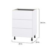 Hugo&Borg Lasalle 24-in W x 34.5-in H x 24-in D Bright White Slab 3-Drawer Base Fully Assembled Cabinet (Flat Panel Style)