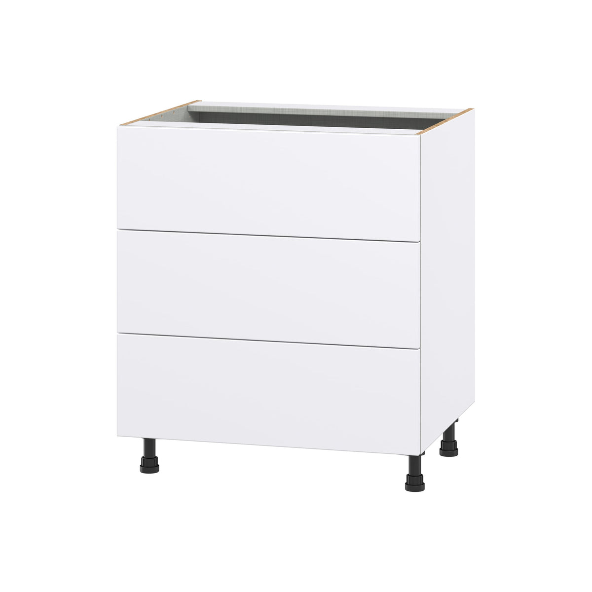 Hugo&Borg Lasalle 30-in W x 34.5-in H x 24-in D Bright White Slab 3-Drawer Base Fully Assembled Cabinet (Flat Panel Style)