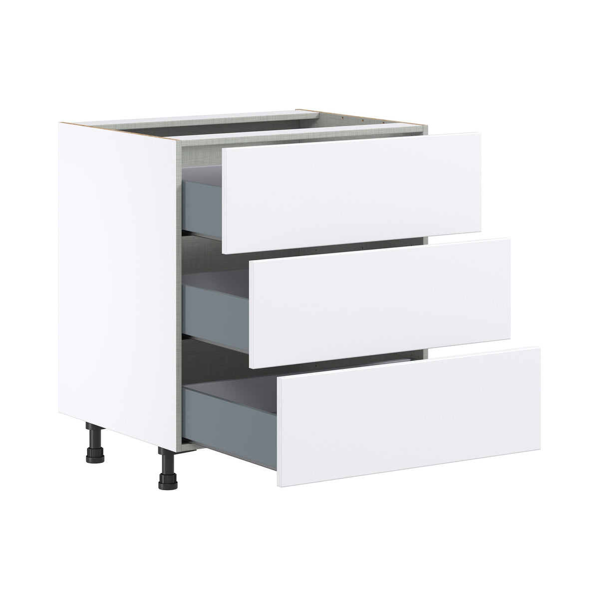 Hugo&Borg Lasalle 30-in W x 34.5-in H x 24-in D Bright White Slab 3-Drawer Base Fully Assembled Cabinet (Flat Panel Style)
