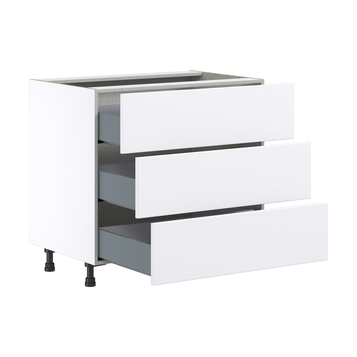 Hugo&Borg Lasalle 36-in W x 34.5-in H x 24-in D Bright White Slab 3-Drawer Base Fully Assembled Cabinet (Flat Panel Style)