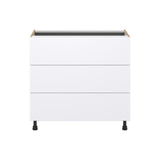 Hugo&Borg Lasalle 36-in W x 34.5-in H x 24-in D Bright White Slab 3-Drawer Base Fully Assembled Cabinet (Flat Panel Style)
