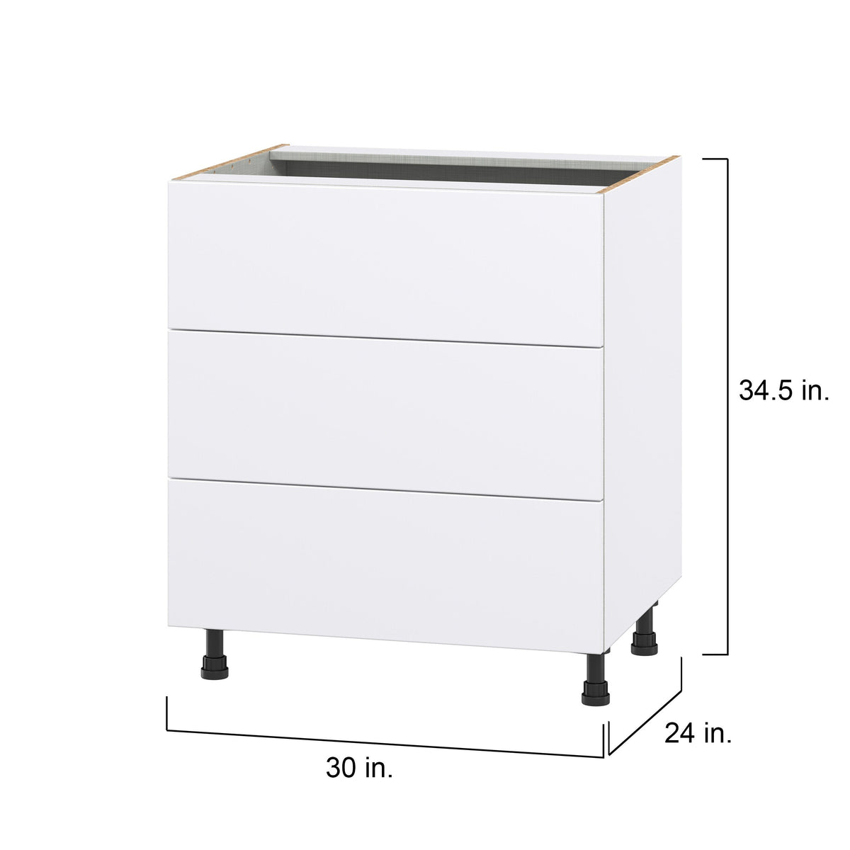 Hugo&Borg Lasalle 30-in W x 34.5-in H x 24-in D Bright White Slab 3-Drawer Base Fully Assembled Cabinet (Flat Panel Style)