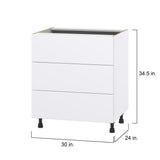 Hugo&Borg Lasalle 30-in W x 34.5-in H x 24-in D Bright White Slab 3-Drawer Base Fully Assembled Cabinet (Flat Panel Style)